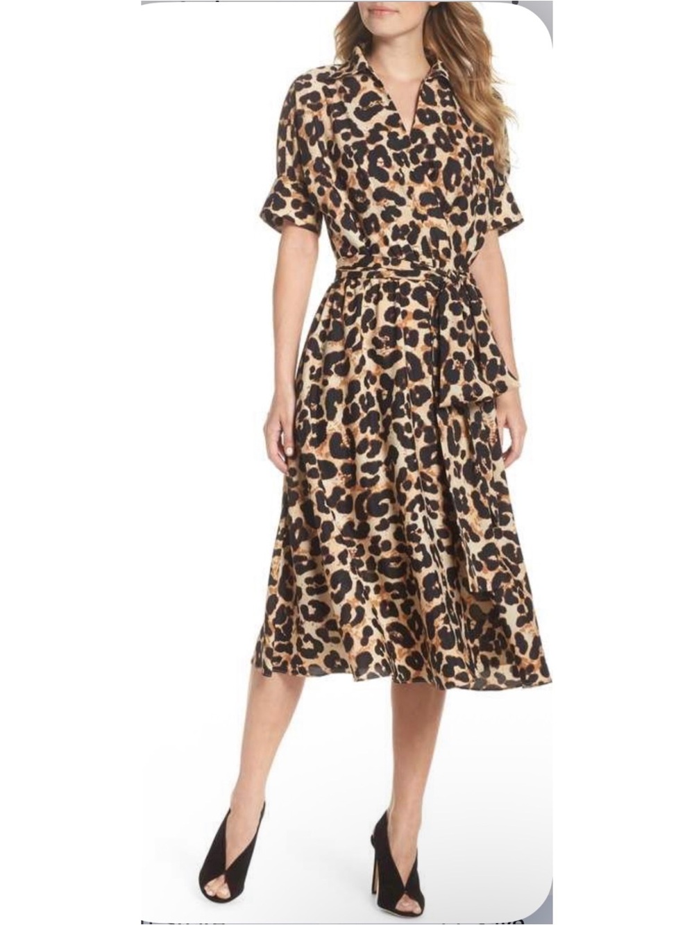 Eliza J Leopard Print Wrap Midi Dress 22W Office Formal Work Pinup Rockabilly